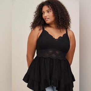 Torrid 2X Black Lace Detail Babydoll Chemise Tank Top Sheer Goth Fairy Grunge